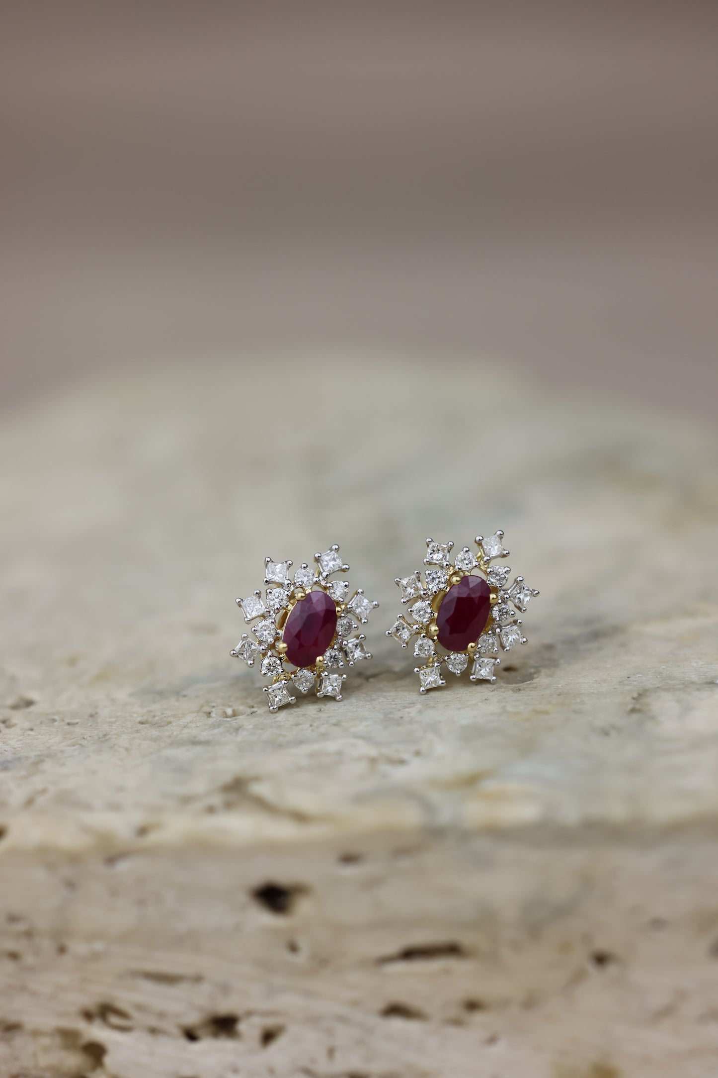 Earrings Ruby & diamond tipo copo de nieve O/A #15010
