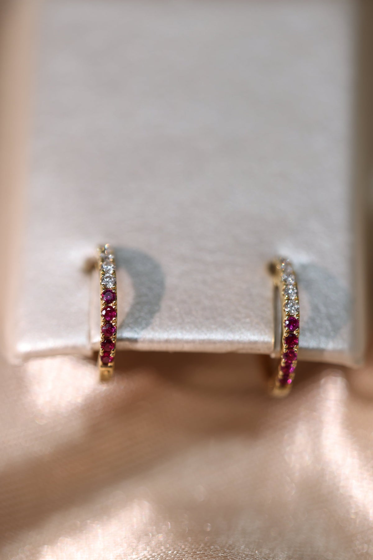 Huggies with diamonds and rubies