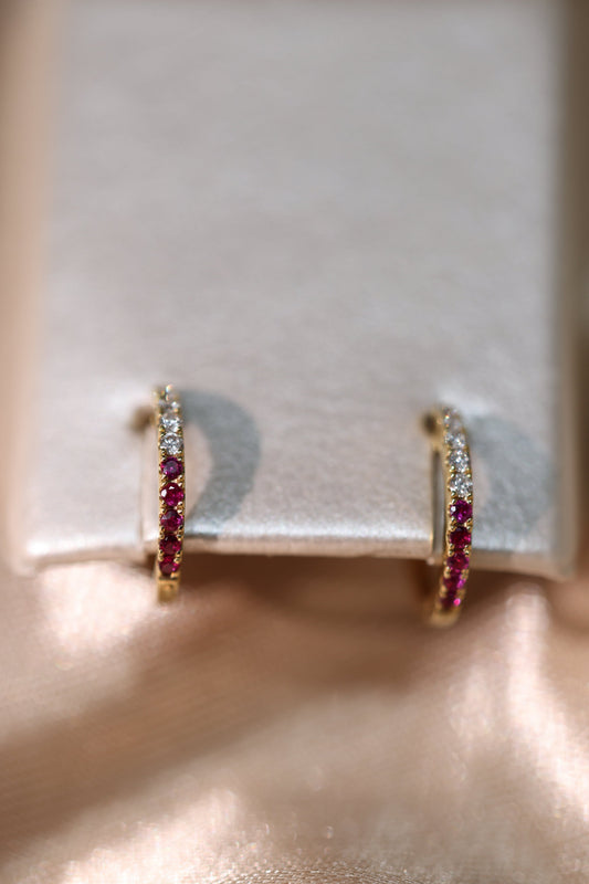 Huggies with diamonds and rubies