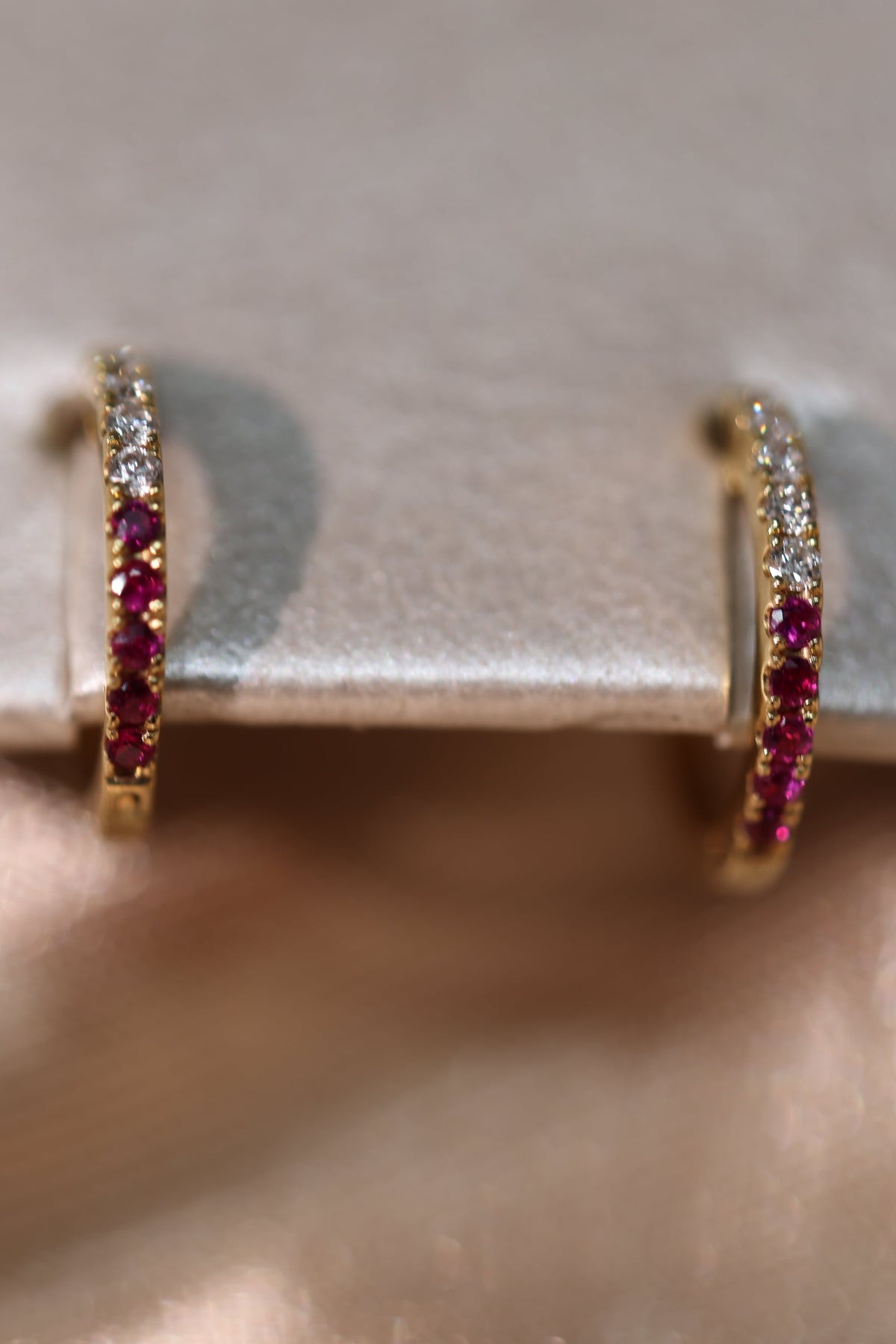 Huggies with diamonds and rubies