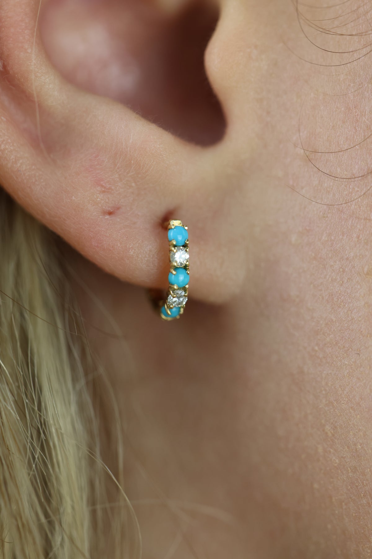 Diamond and turquoise huggie earrings