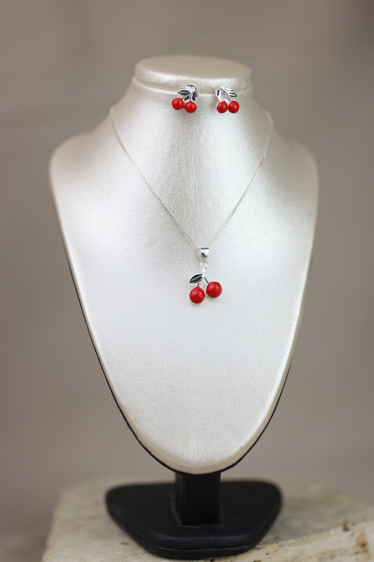 Juego de cerezas aretes + dije #448