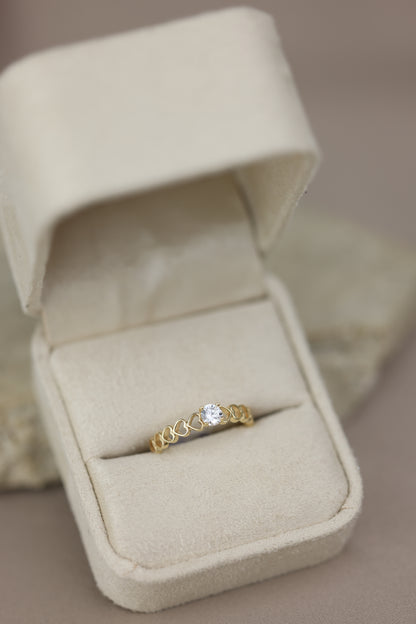 Anillo solitario de corazones #P12