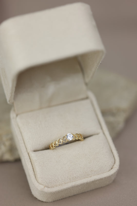 Anillo solitario de corazones #P12
