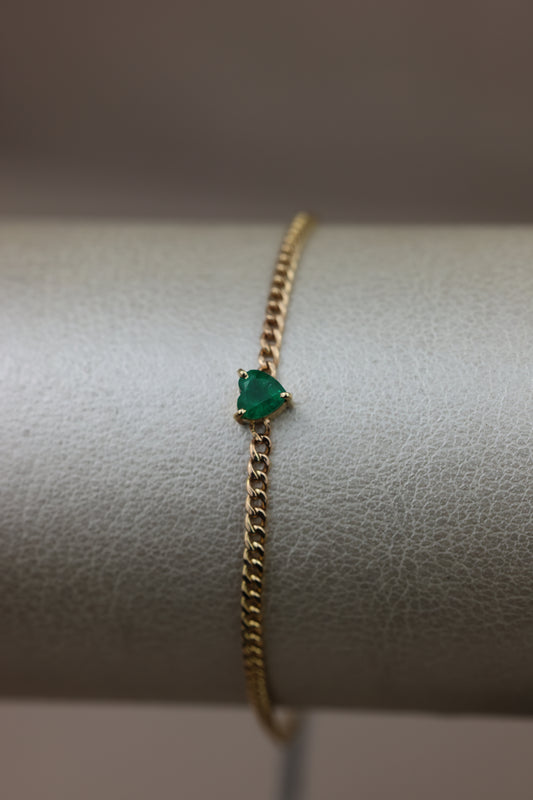 Pulsera o/a tejido gourmet con corazón de esmeralda en el centro #3496