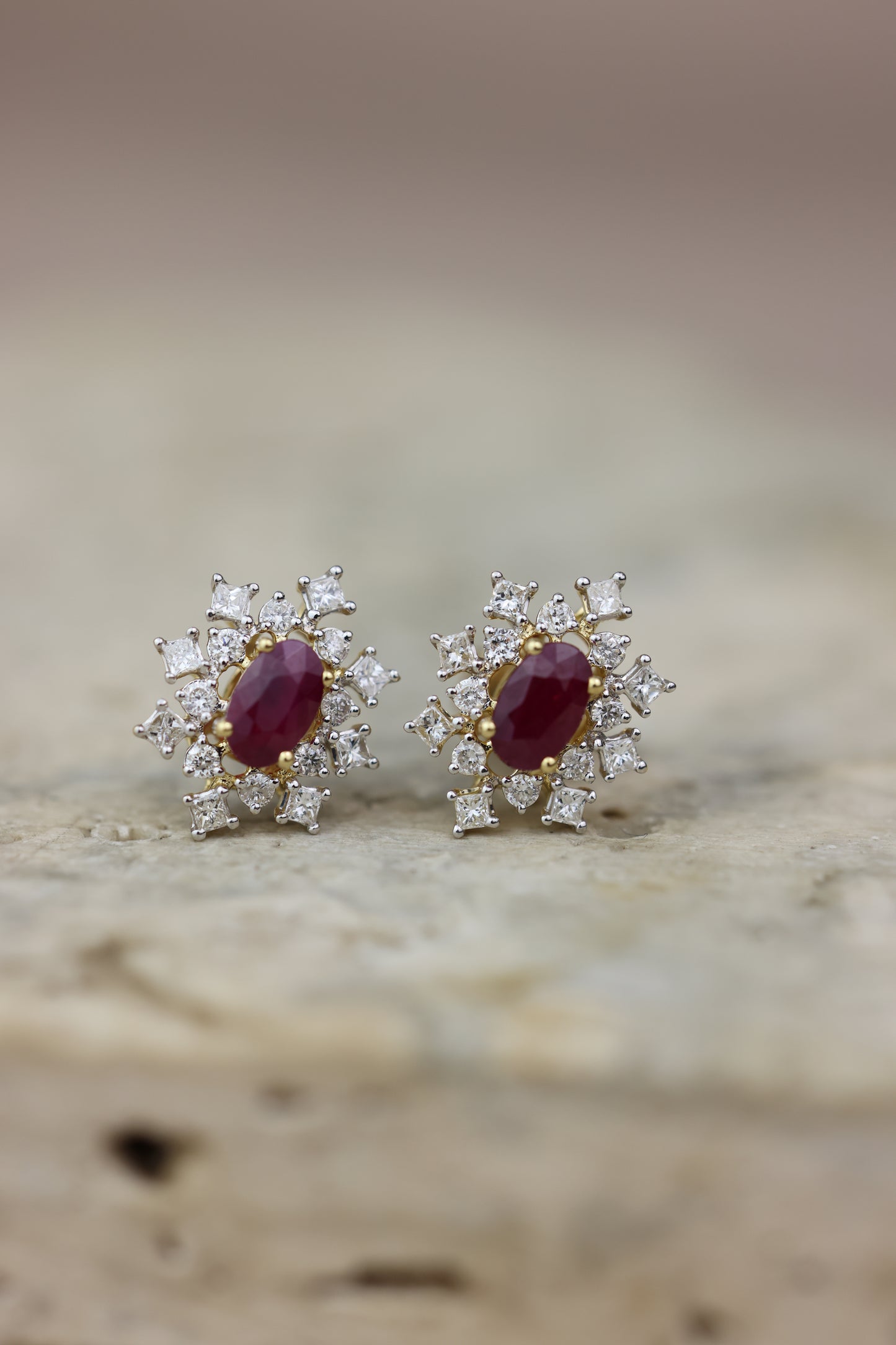Earrings Ruby & diamond tipo copo de nieve O/A #15010