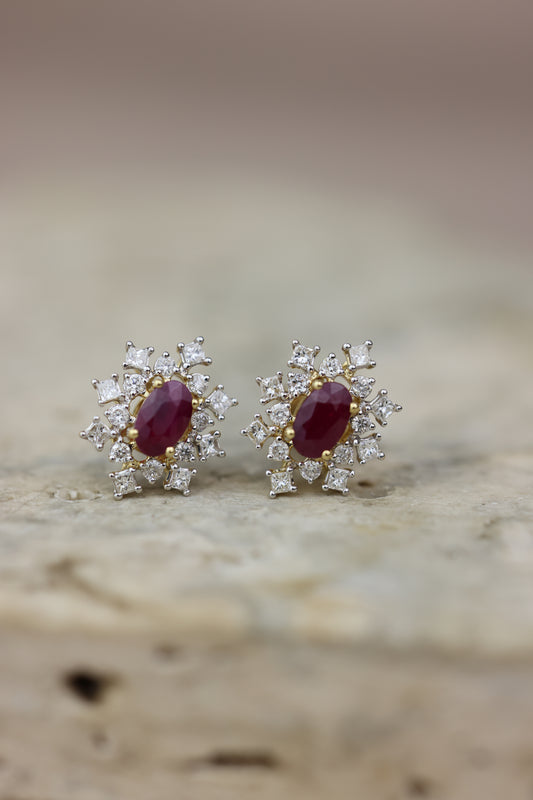 Earrings Ruby & diamond tipo copo de nieve O/A #15010