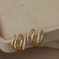 THREE CLAW EARRING, lineas de oro y lineas con diamante #14887