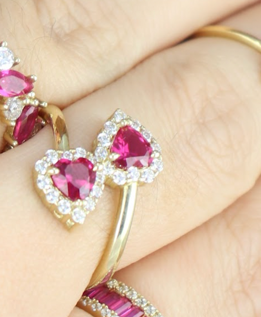 Anillo doble corazón 10k