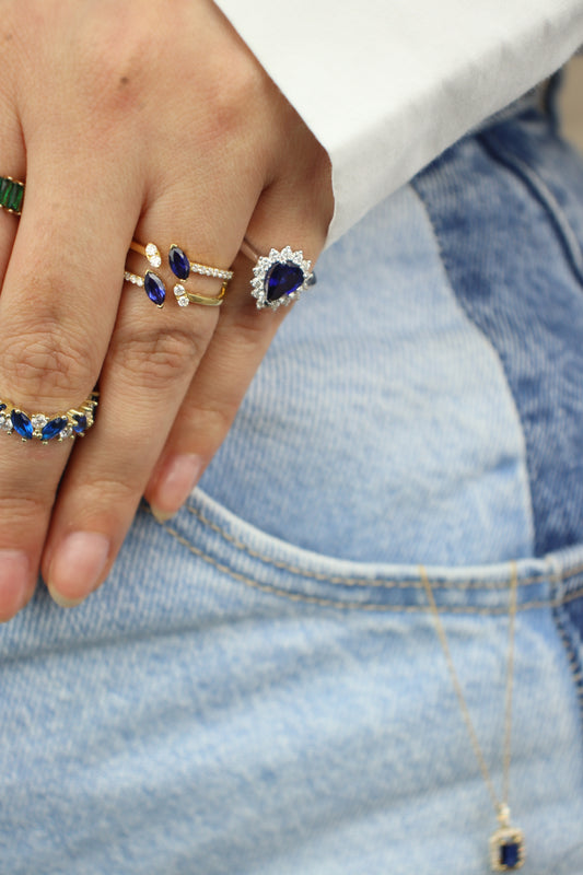 Anillo de Zafiro de gota con diamantes #A13
