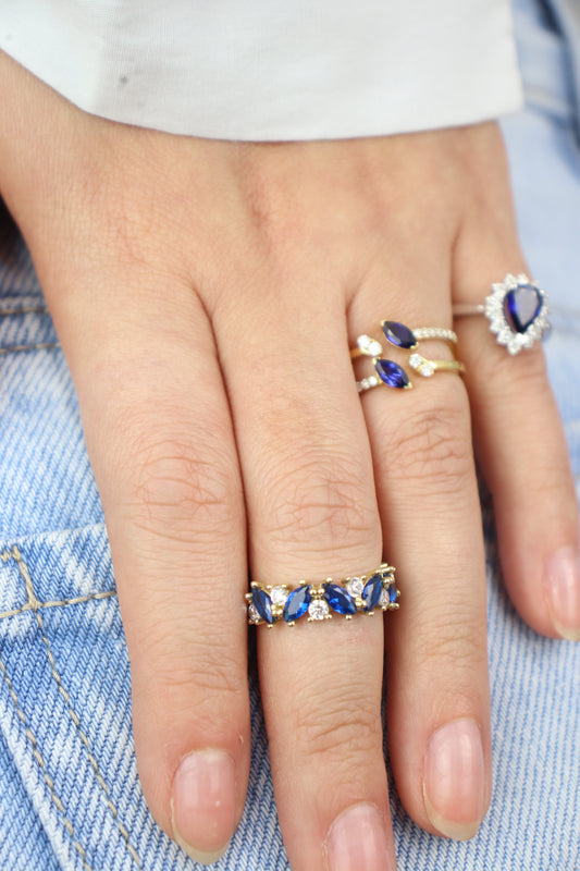 Anillo de Zafiro de gota con diamantes #A13