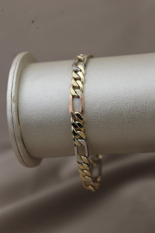 Pulsera Fígaro 3 oros 10k #53