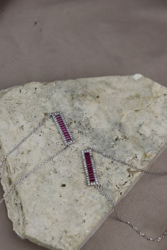 Cadena con dije rectangular rosada - plata #79