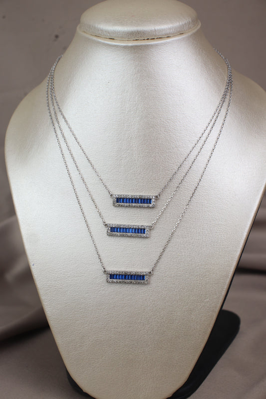 Cadena con dije rectangular azules - plata #81