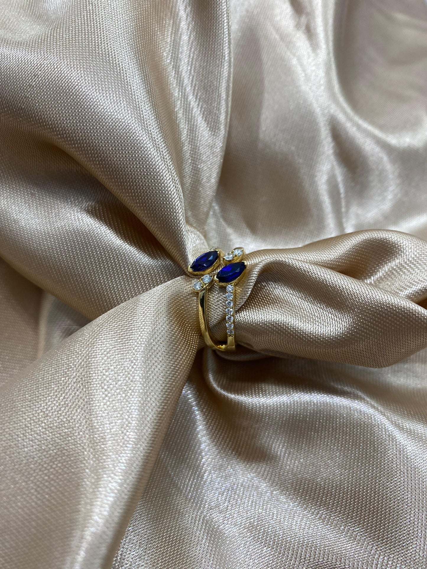 Anillo abierto de zafiro y diamantes #A12