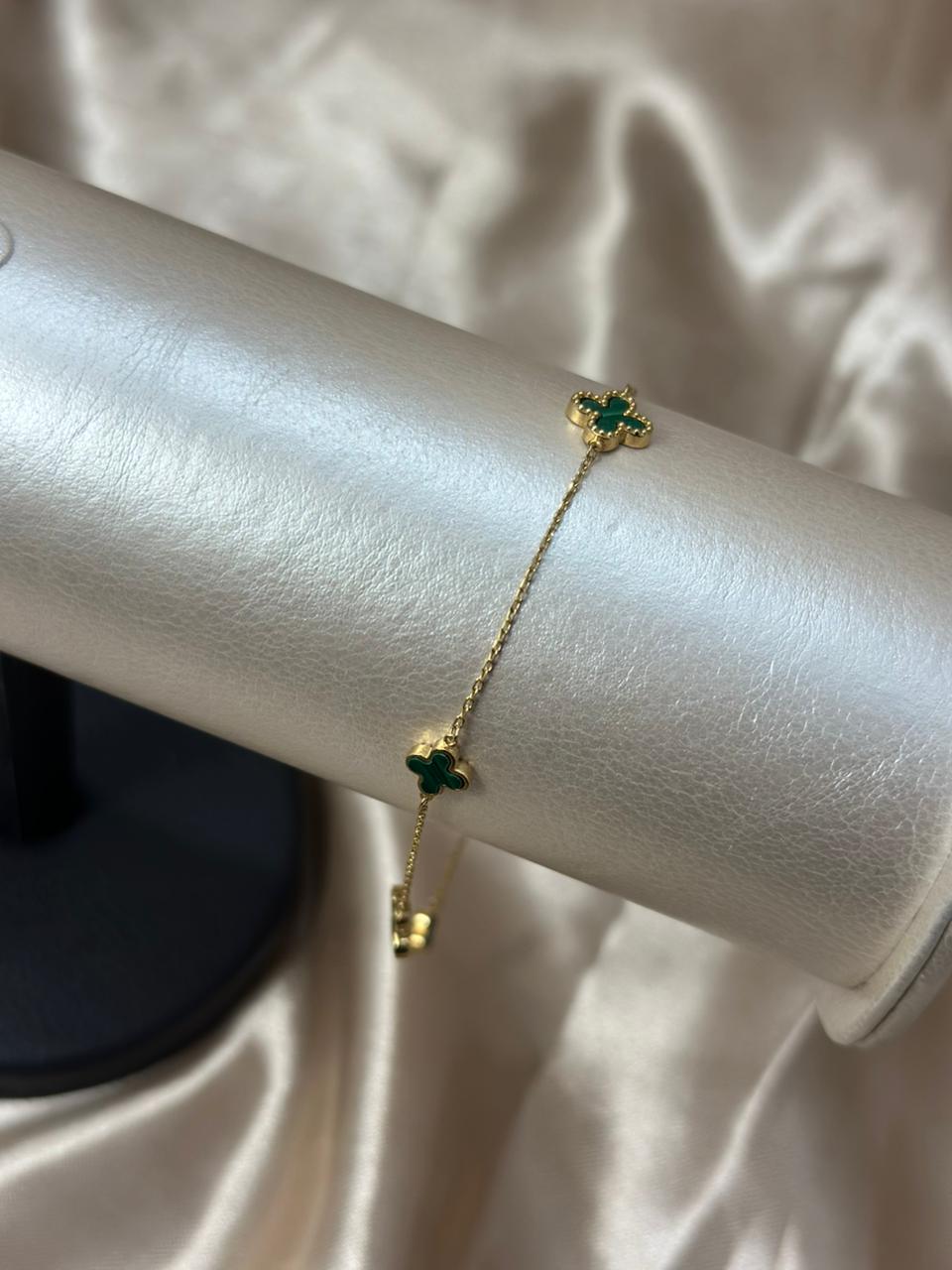 Tobillera de flor verde 18k #A32