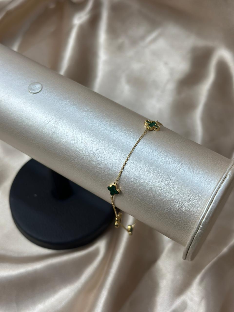 Tobillera de flor verde 18k #A32