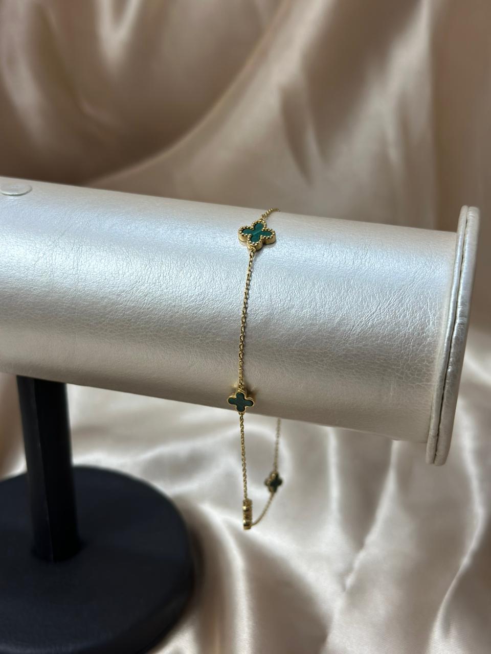 Tobillera de flor verde 18k #A32
