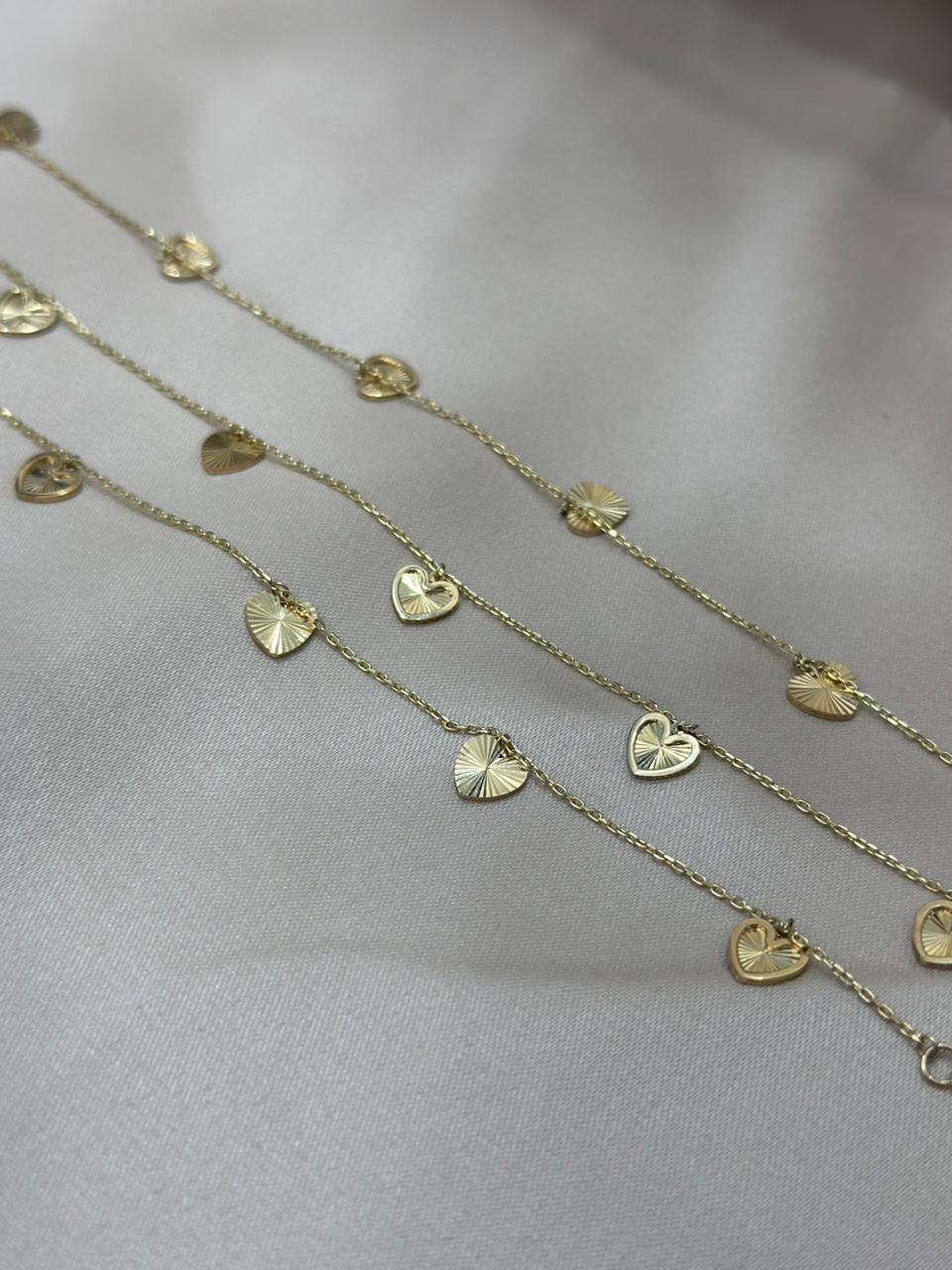Tobillera corazones diamantados 10k #A34