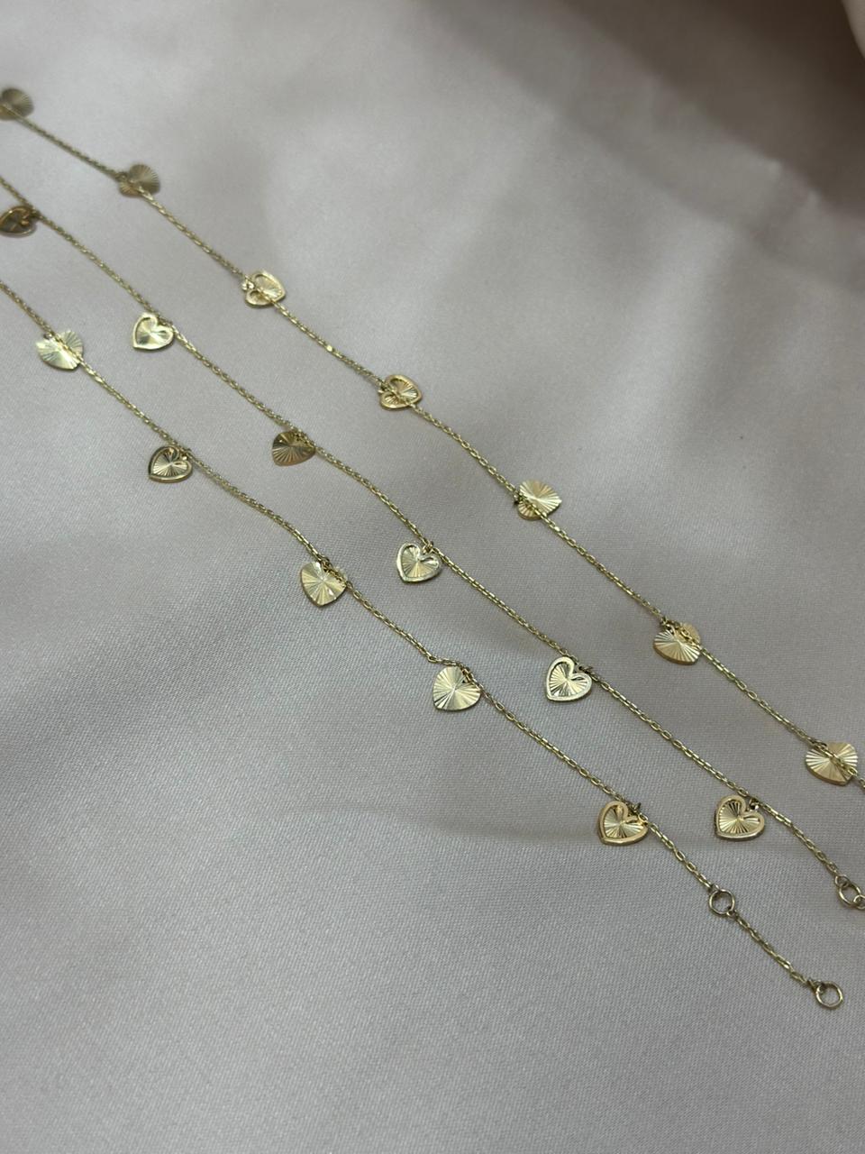 Tobillera corazones diamantados 10k #A34